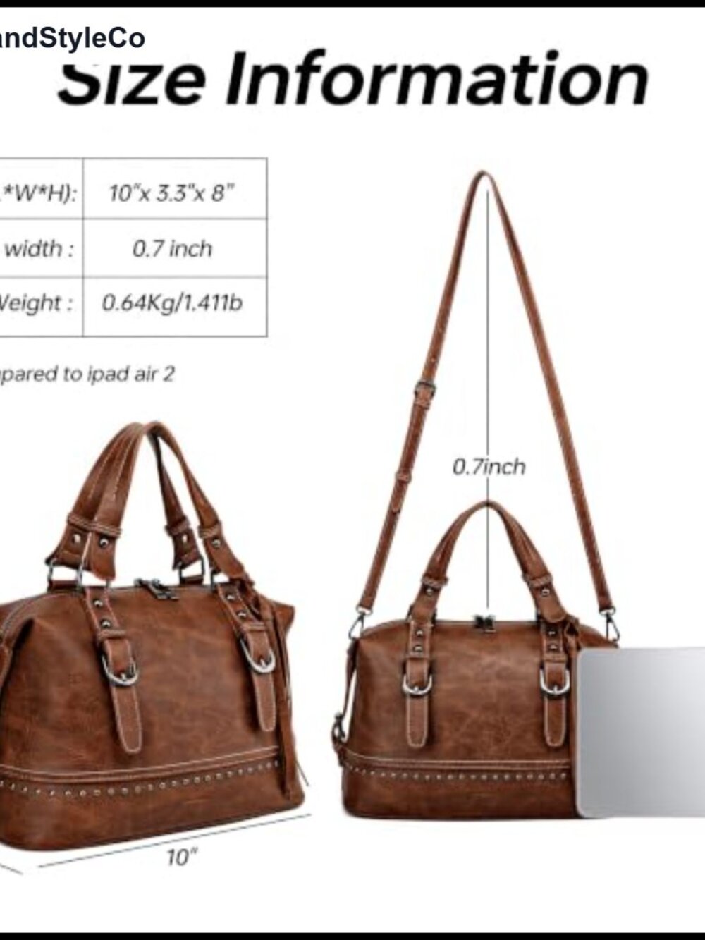 Faux Leather Vintage Doctor Satchel Crossbody Purse with Adjustable Strap - Picture 2 of 5